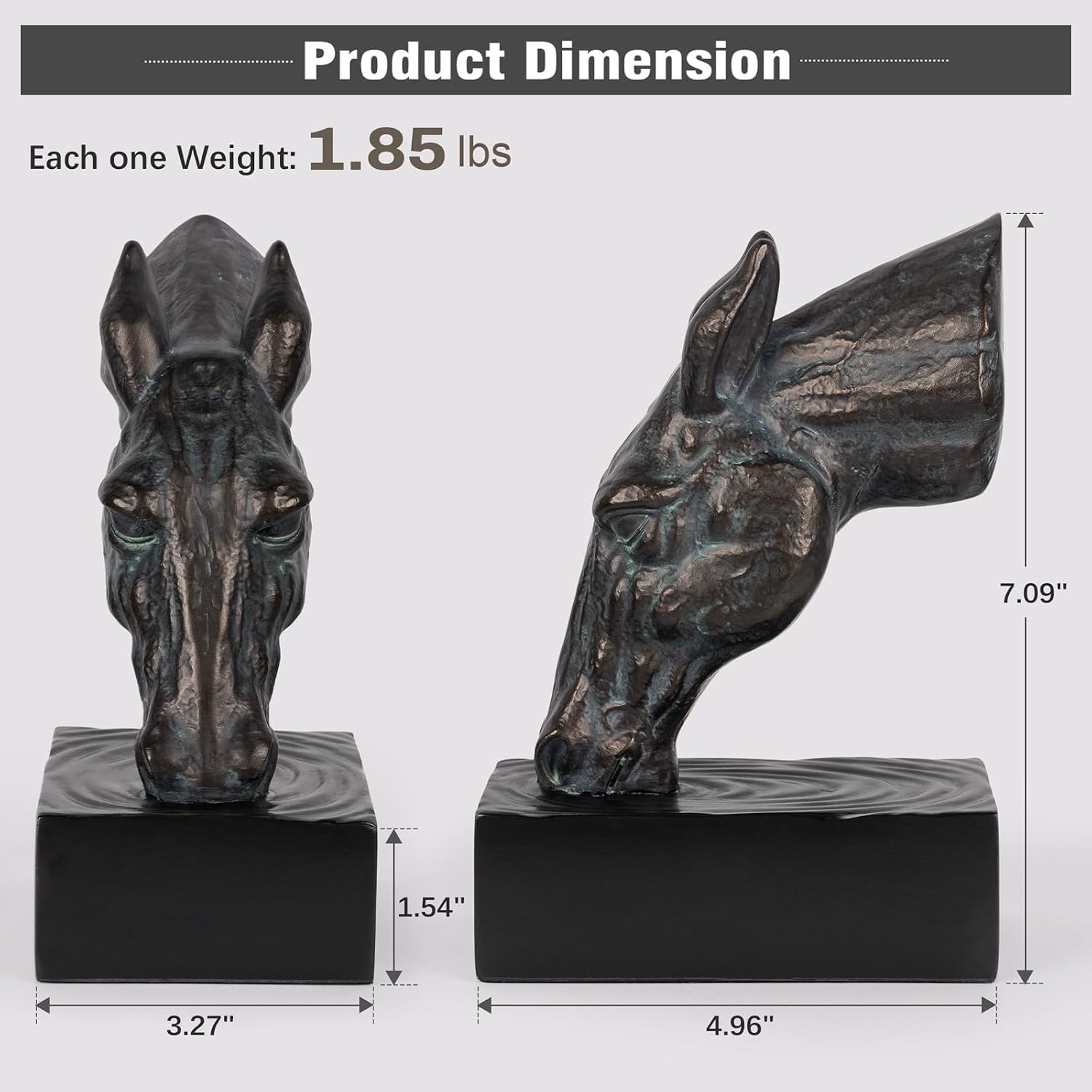 Book Ends for Shelves, Horse Decorative Bookends for Heavy Books, Heavy Duty Book Ends with Anti-Slip Base Book Stopper for Shelves Books Home Office Decor (Bronze)