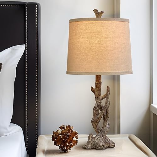 Miniatura 6 de OYEARS Lámpara de mesa rústica de 23 pulgadas para mesita de noche, árbol tronco, lámpara de grano de madera para dormitorio, sala de estar, con