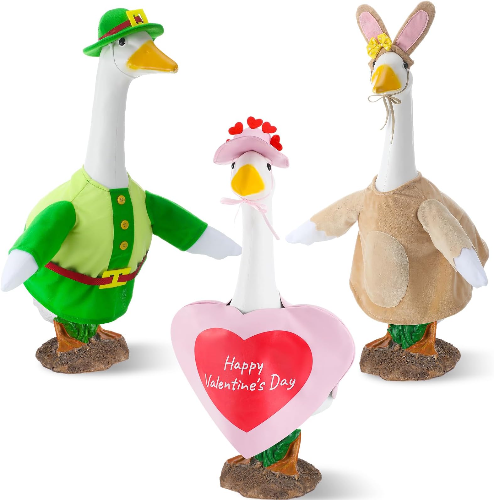 Arrowbash 3 Sets Seasonal Goose Outfits Valentine Easter St. Patrick Festivals Lawn Goose Clothing for 23'' Goose Lawn Garden Patio Yard Porch Outdoor Decorations