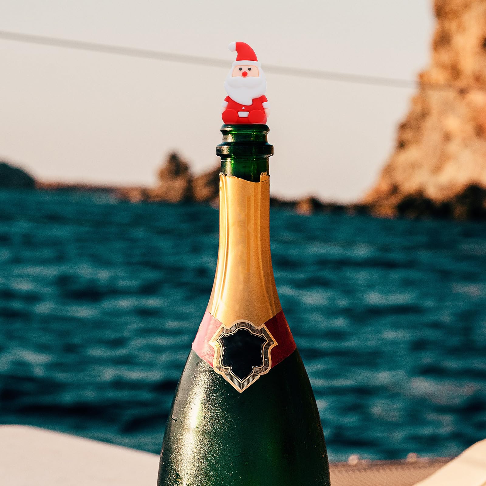 TOYANDONA 20 Piezas Tapón de Botella de Vino de Navidad Papá Noel | Pvc y Aleación de Aluminio, Sellado y Conservación del Aroma, para Fiesta Navideña y Obsequio