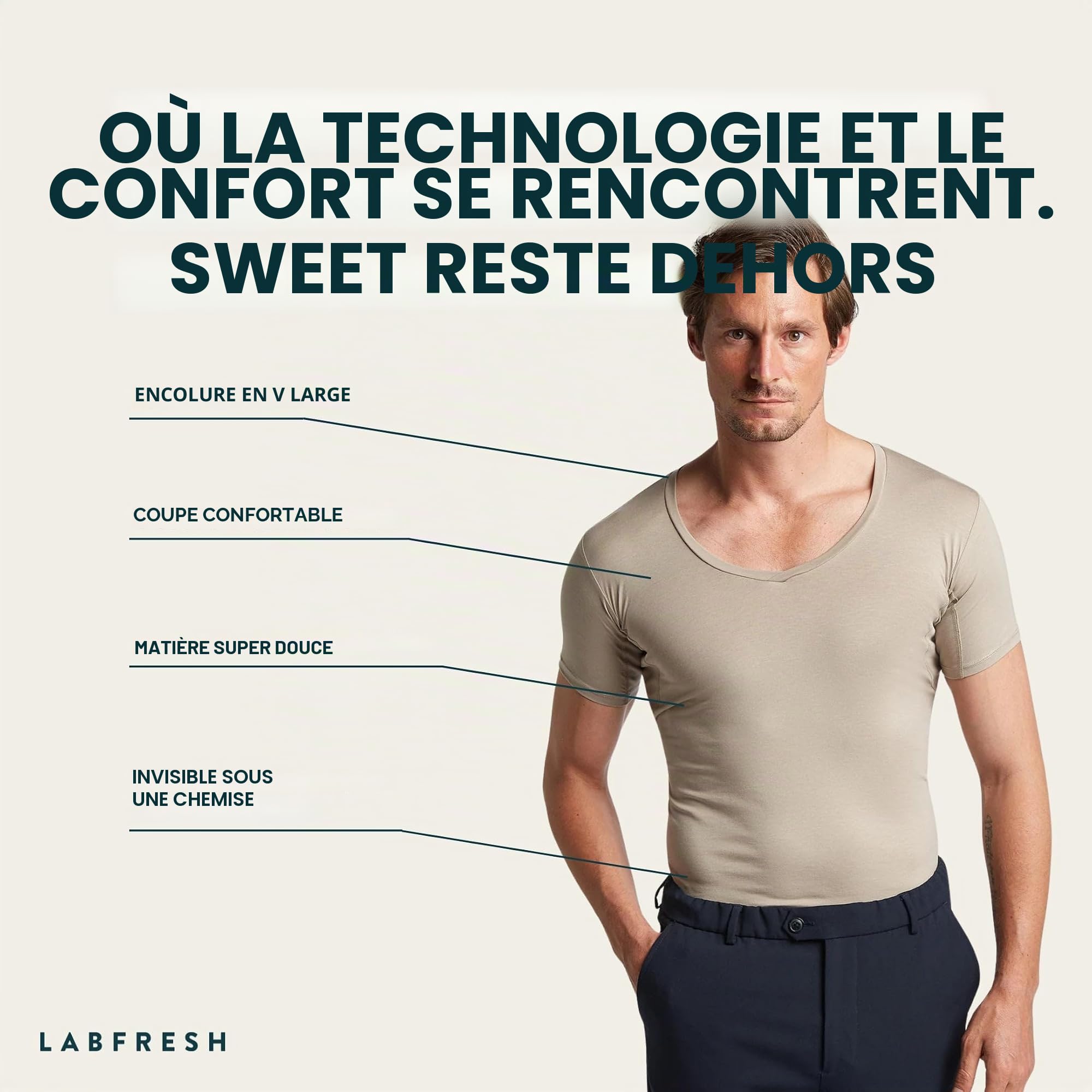 LABFRESH Maillot de corps résistant à la transpiration, antibactérien, anti-odeur, à base biologique et recyclé, invisible