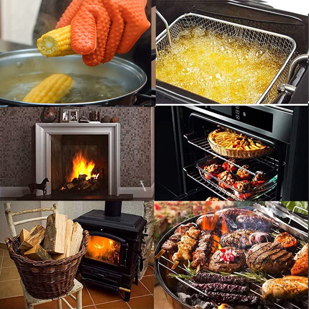 Guantes de cocina de silicona, guantes de barbacoa, cocina, manejo seguro de ollas y sartenes, barbacoa extremadamente resistente al calor, capa protectora interna de algodón, guante de horno