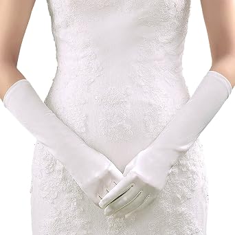 قفازات Acenai Long Stain Flapper للنساء بطول الكوع باللون الأسود لحفلات الأوبرا المسائية وحفلات الزفاف باللون الأبيض