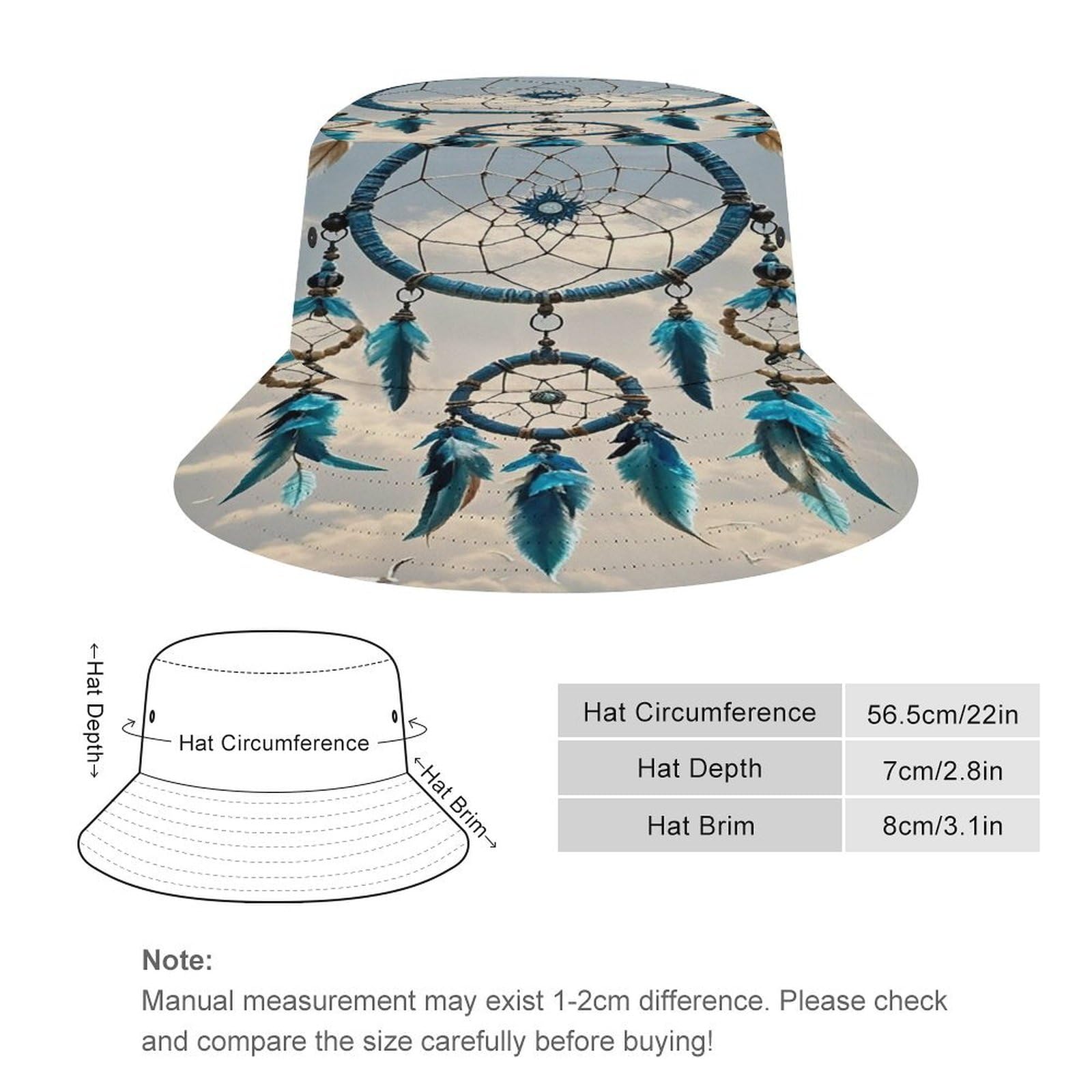 Native Dream Catcher Sun Hats Wide Brim Bucket Hat UV Protection Hat for Fishing Hiking Beach Garden Black