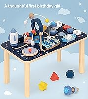 Vista 7 de Mesa de Actividades de Madera 10 en 1 para 1 Año de Edad Centro de Actividades de Pie Montessori para Bebés y Cubo de Juego Sensorial