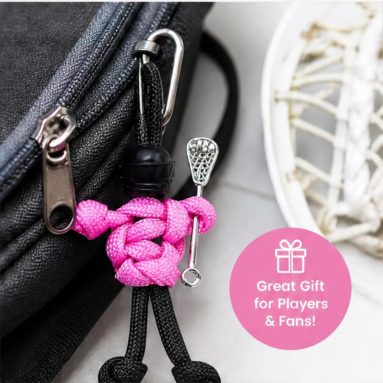 Lacrosse Keychain with Stick | Paracord Buddy Backpack Charm | Sports Zipper Pull & Ornament | Gift for Lacrosse Player