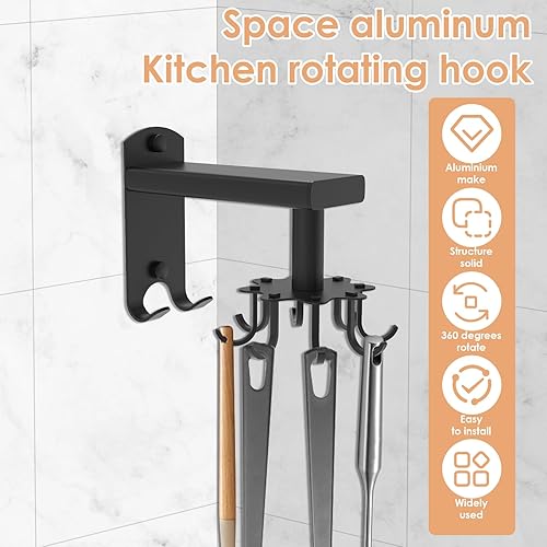 Miniatura 2 de 2 ganchos utilitarios de rotación de 360, ganchos de cocina debajo del gabinete, soporte giratorio para utensilios de cocina, sin perforación,