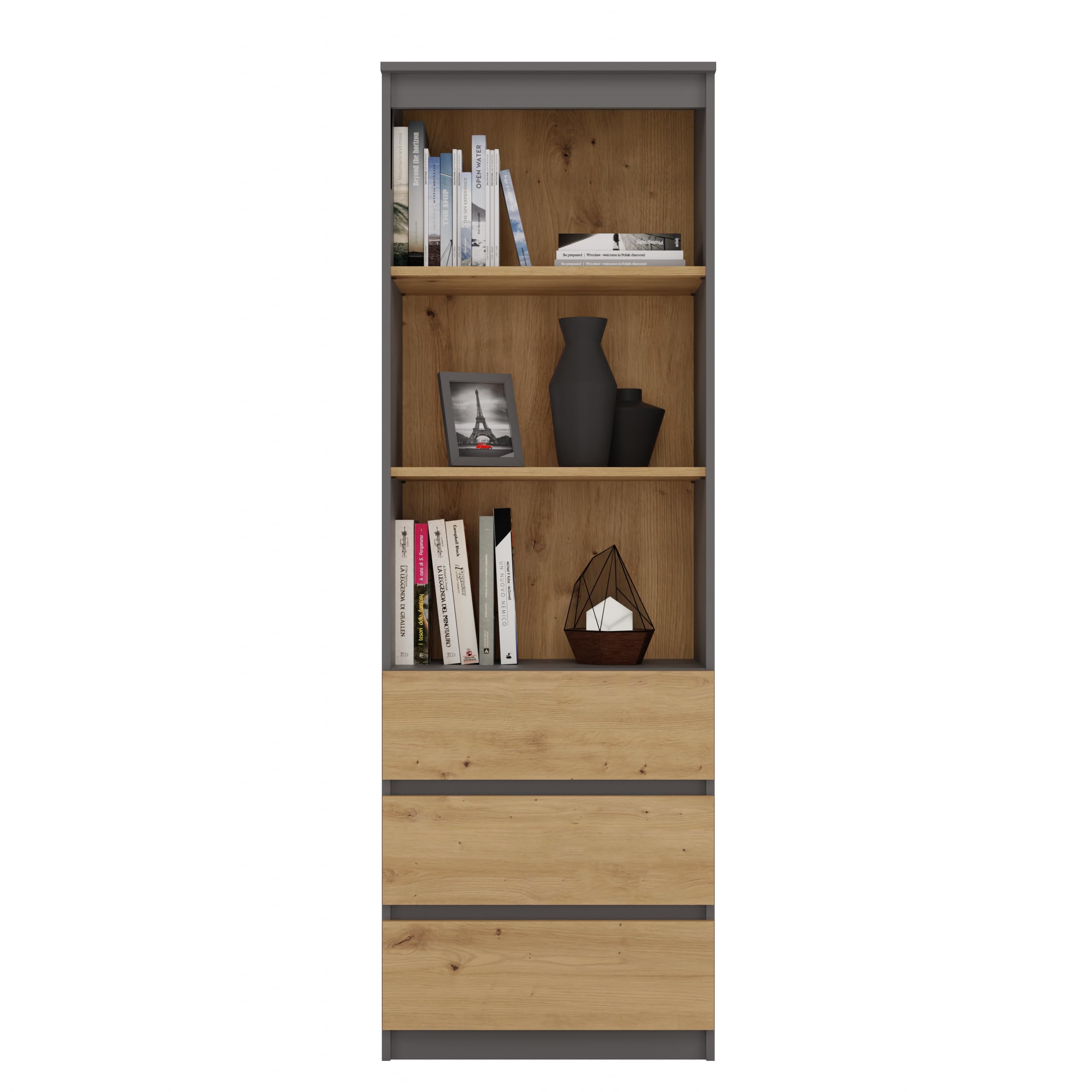 CDF Bücherregal RS-60 Olimp | Farbe: Anthrazit - Eiche Artisan| Für Wohnzimmer, Büro, Arbeitszimmer | Modern | Regal für Bücher und Spielzeug | Ideal für Kinderzimmer, Teenager, Jugendzimmer…