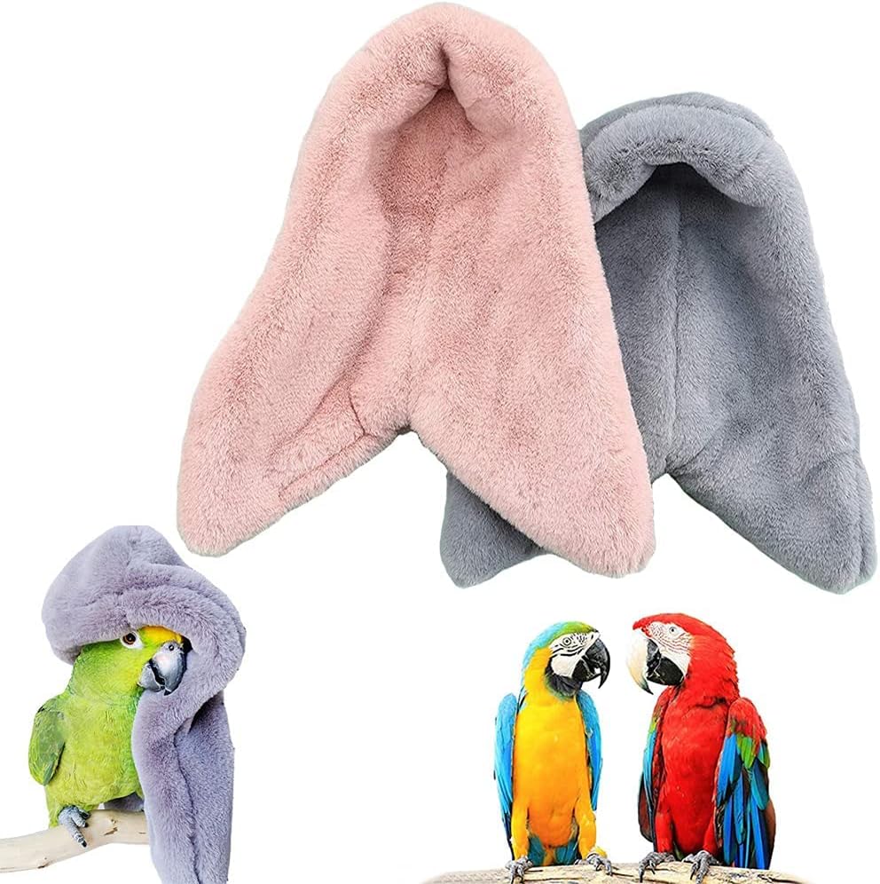 MAKINGTEC Plush Bird Tent, Parrot Toy, Comfortable Corner Hanging Warm Blanket Bird Nest Bird Bed, Bird Cage Hammock Warm Nest for Parrot Lovebirds Small and Medium Birds (2pcs, Gray Pink)