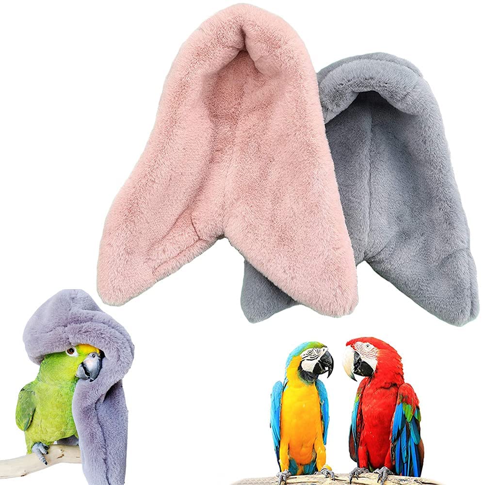 MAKINGTEC Plush Bird Tent, Parrot Toy, Comfortable Corner Hanging Warm Blanket Bird Nest Bird Bed, Bird Cage Hammock Warm Nest for Parrot Lovebirds Small and Medium Birds (2pcs, Gray Pink)