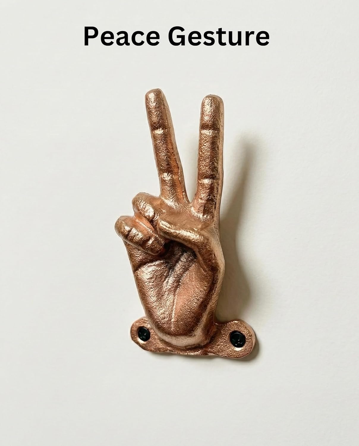 Set of 5 Hand Gesture Decorative Wall Hooks, 4 Inches High-Peace Sign-Rock On-Fun Finger-Thumbs up & Pointing Finger Gestures. Unique Stylish Key or Towel Hangers (Copper)