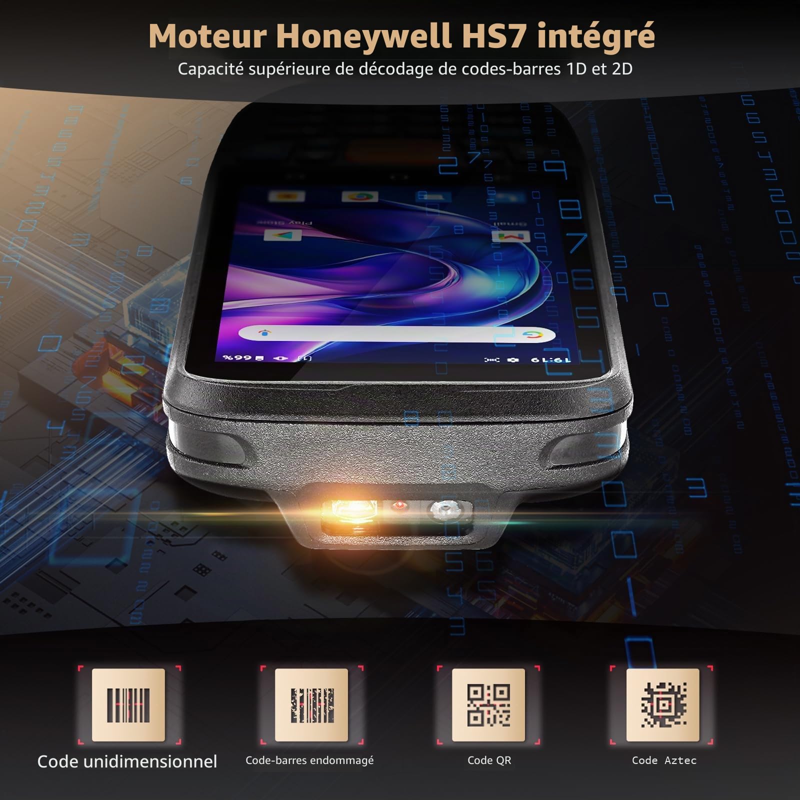 NETUM Q500 Scanner Code-Barres Portable Android 11, 4+64GB, Honeywell HS7 1D 2D, Écran Tactile 4", IP67 Wi-Fi 4G BT NFC PDA
