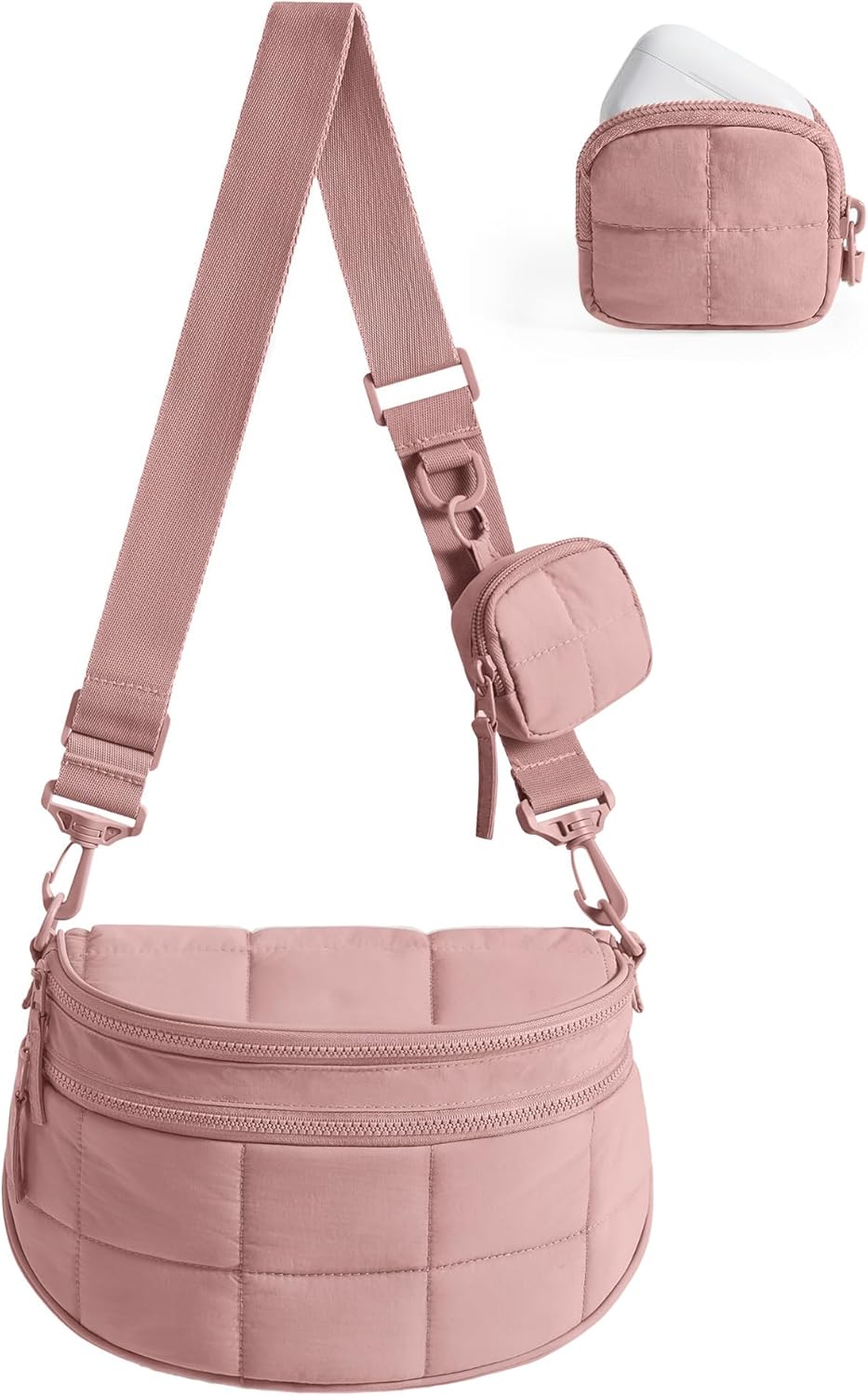 BAGSMART Small Crossbody Bags for Women, Puffer Cute Bum Bag with Pouch, Quilted Purse for Daily Travel College, Black | 4.6L compact size, structured bum bag, 2-in-1 set, small yet spacious, mom bag