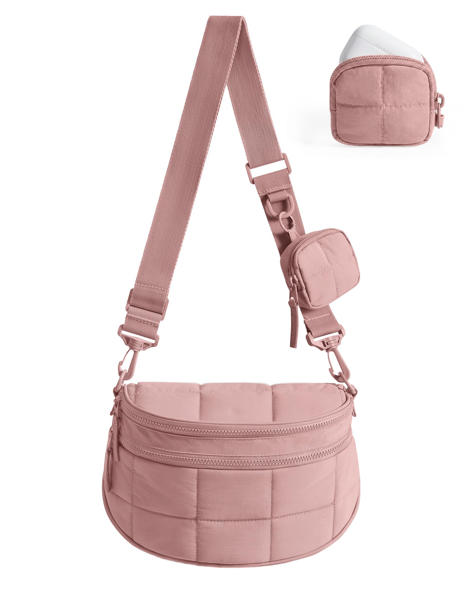BAGSMART Small Crossbody Bags for Women，Puffer Cute Bum Bag with Pouch, Quilted Purse for Daily Travel College, Camel | 4.6L compact size, small yet spacious, structured bum bag, 2-in-1 set — view 9