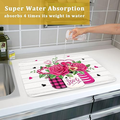 Vista 77 de Daisy On Old - Tapete de secado de platos de madera para encimera de cocina, tapete de secado de madera turquesa de 18 x 24 pulgadas con tapete