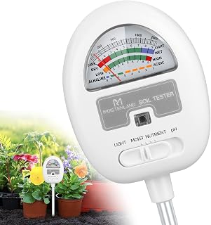 [Upgraded] Soil Moisture Meter, 4-in-1 Soil pH Tester, Soil Moisture/Light/Nutrients/pH Meter for Gardening, Lawn, Farming, Indoor & Outdoor Plants Use, No Batteries Required