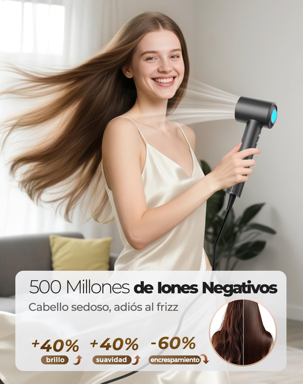 Haokoo Secador de Pelo Profesional, Alta Velocidad Iónico 150.000 RPM - Secado Rápido sin Daños, Ligero 365g, 8 Ajustes con Difusor, para Casa y Viajes