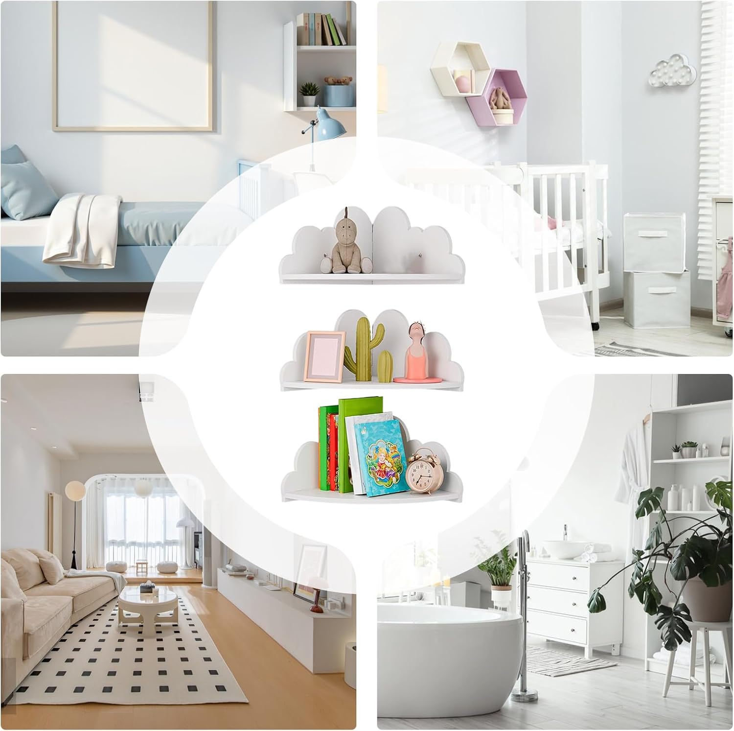 Triangle Wall Rack - Floating Corner Organizer for Bedroom Bathroom | Solid Board Iron Structure, Vertical Space Saver, Tiered Storage for Collectibles Frames Toiletries 10.04 x 10.04 x 6.3 in