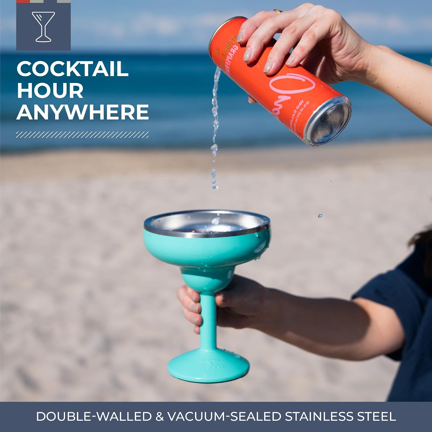ORCA Rita | Temperature Insulated, Stainless Steel Margarita Glass, Lidded Tumbler for Cocktails, Wine & Cold Drinks — Silver Sparkle