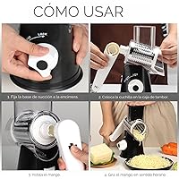 Vista 8 de Cambom Kitchen - Rallador de queso giratorio para queso, manual de cocina con mango, cortador de verduras, nueces, 3 cuchillas de tambor