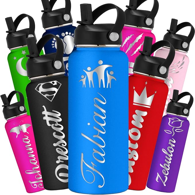 Personalized Stainless Steel Water Bottle – Custom Name Engraved, Insulated, 12-40oz Sizes