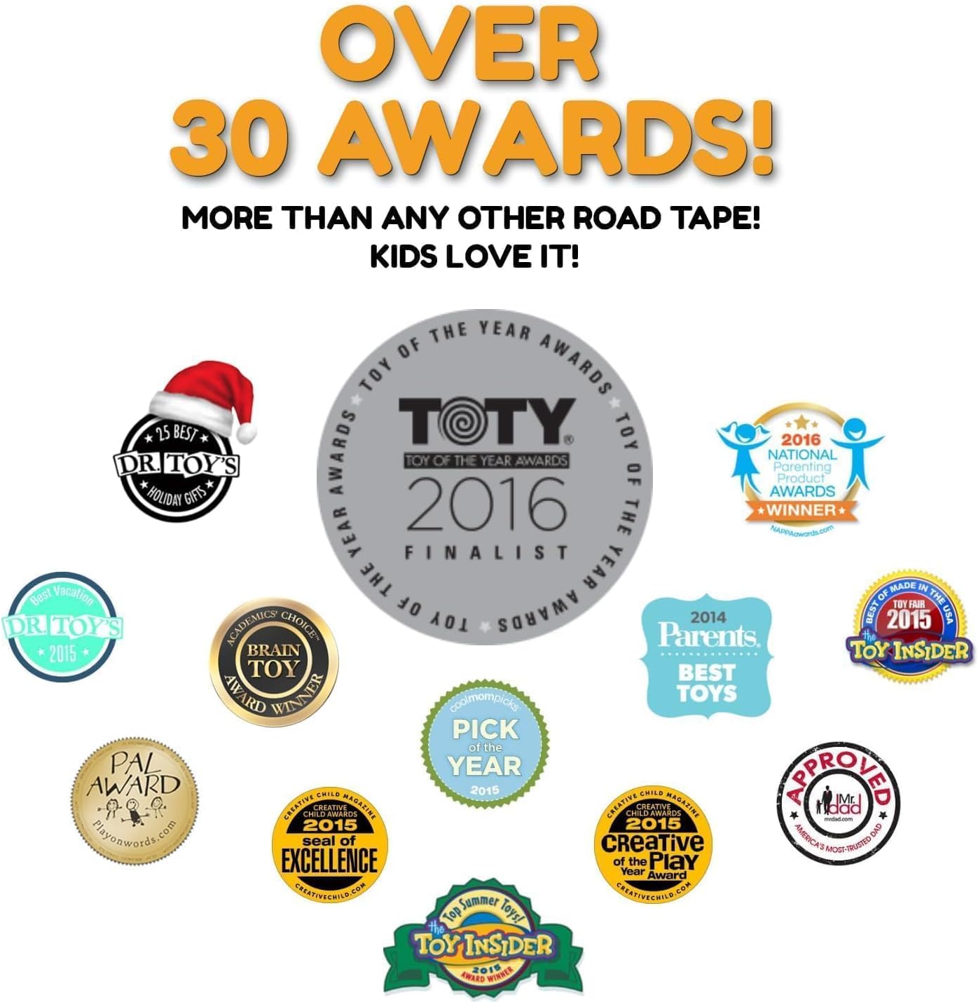 PlayTape Road Tape for Toy Cars - Sticks to Flat Surfaces, No Residue; 2 inch Wide x 30 ft Asphalt Road