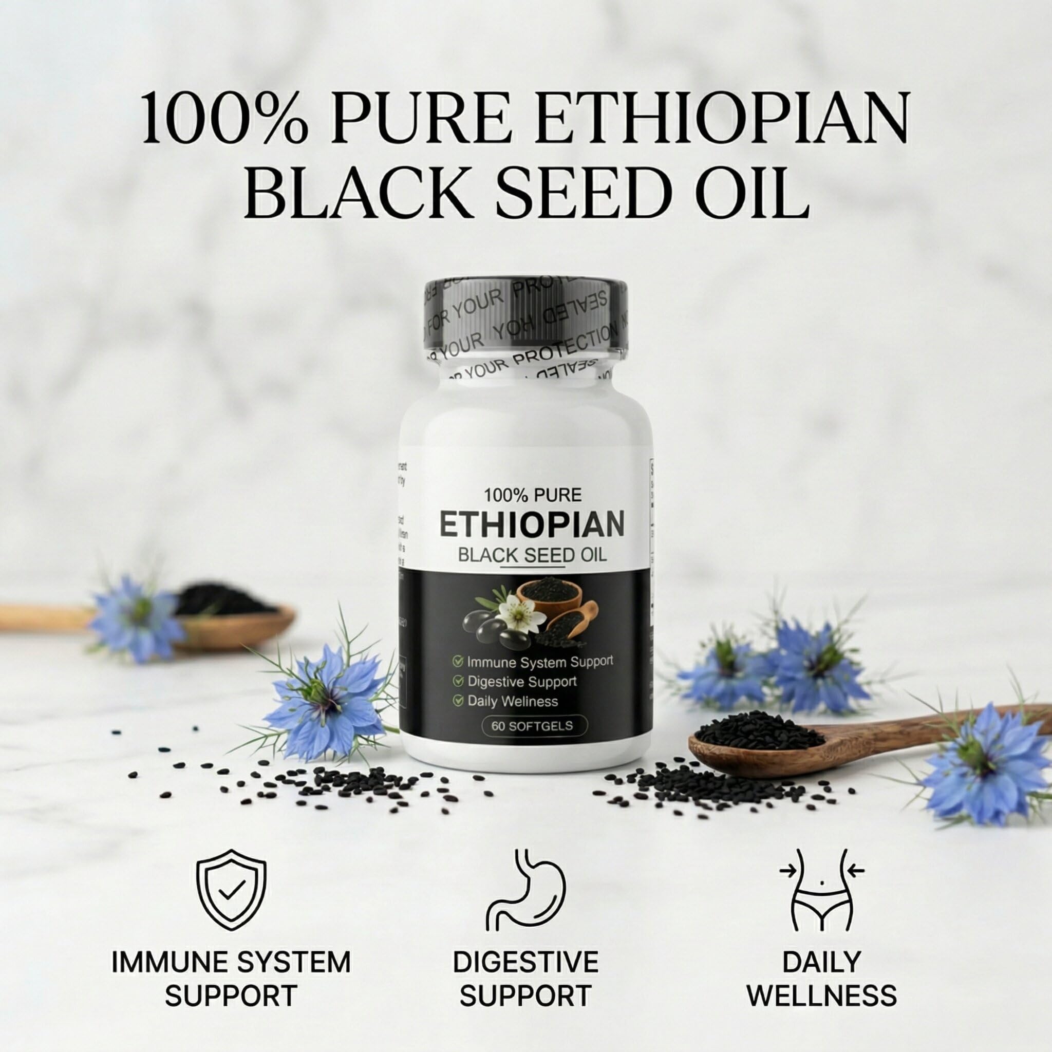 Ethiopian Black Seed Oil Capsules,Organic Cold Pressed Black Seed Oil Capsules,Immune Support & Digestion & Energy Booster, Non-GMO, Gluten-Free, 60 Softgels — Amazon image 7