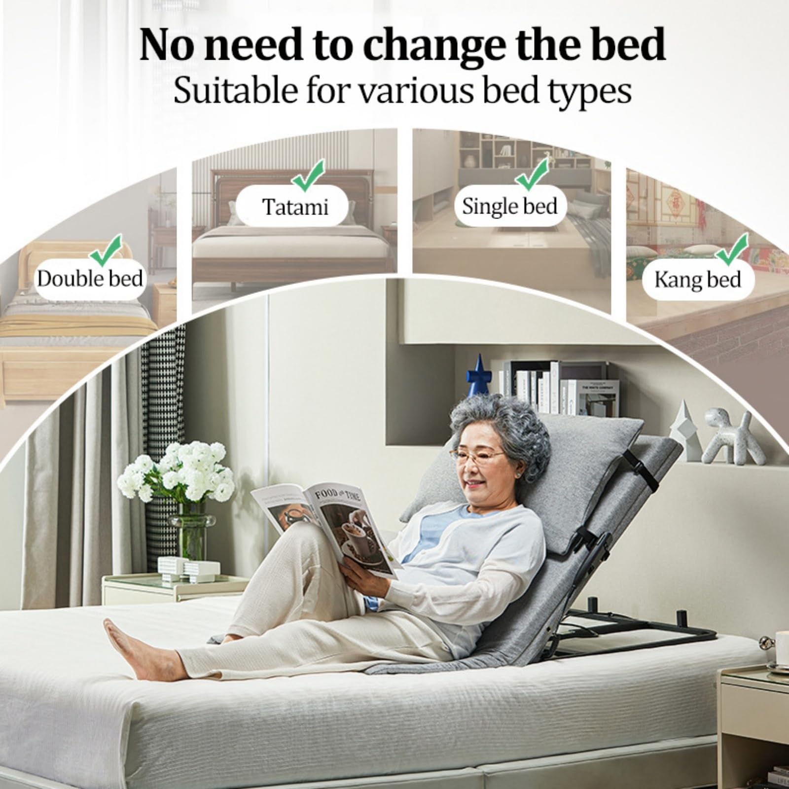 Respaldo de Cama eléctrico, Elevador de Almohadas médico portátil, colchón de enfermería eléctrico, Ayuda para Sentarse y levantarse, Soporte para Cuello y Lumbar(Extended,85cm)
