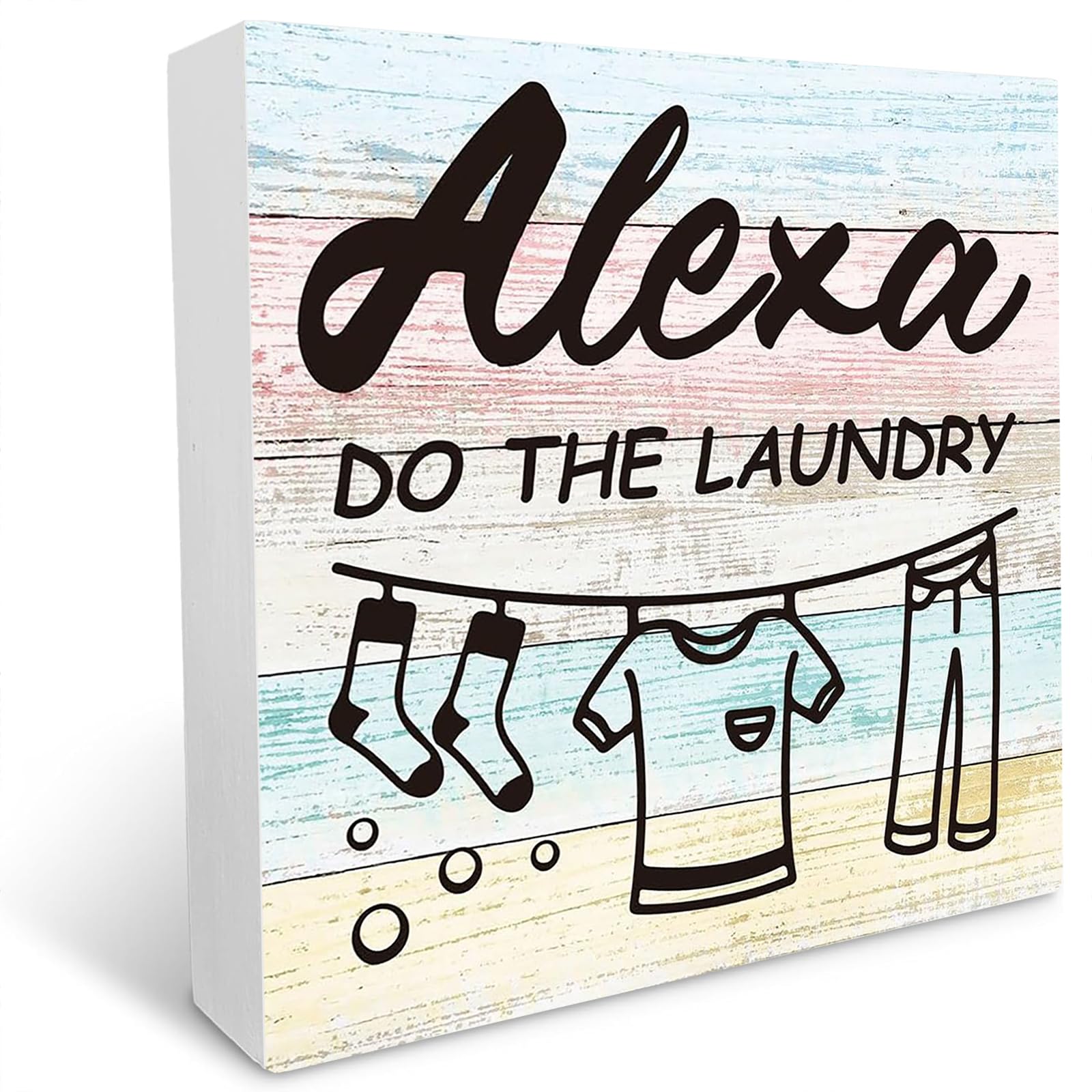Laundry Room Decor, Wood Box Sign Desk Decor, Farmhouse Laundry Table Decor, Bathroom Laundry Room Decor, Laundry Decor for Kitchen Bath Washroom, Alexa Do The Laundry 7x7 Inch