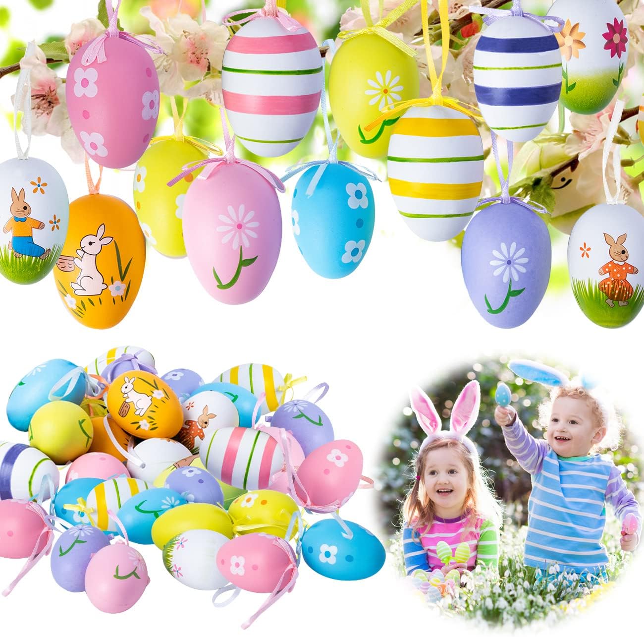 Uova Di Pasqua Decorazioni Fai Da Te - 24 Uova Di Plastica Con Cordino Per Appendere E Colorare - Foto 9