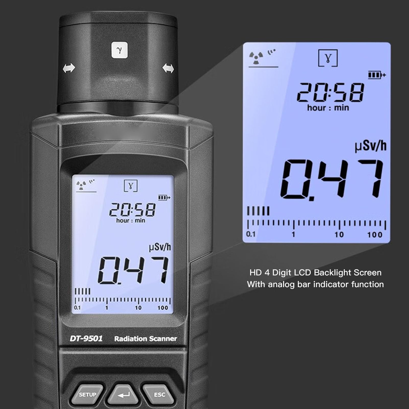 Hyuduo Detektor Promieniowania Jądrowego Licznik Geigera LCD z rurką wypełnioną Halogenem, Mierzy Promieniowanie Rentgenowskie Beta Gamma, Rejestrowanie Danych Bluetooth, do Użytku w Terenie w
