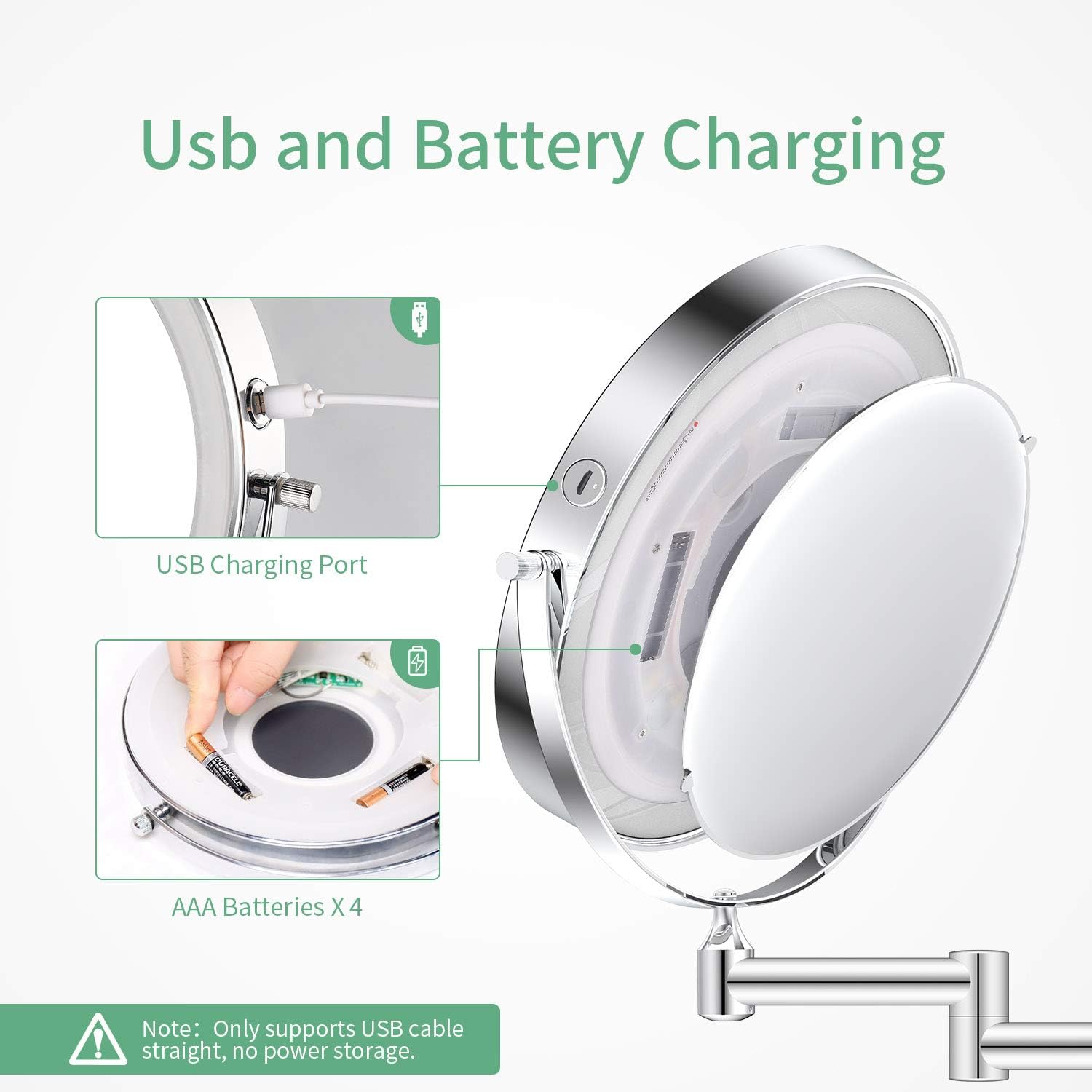 ALVOROG Wall Mounted Makeup Vanity Mirror 8 inch 3 Color Lighting Dual Power Supply Touch Screen Light Adjustable Timing Cosmetic Mirror 1X/5X Magnifying 360° Swivel Shaving Light up Bathroom Mirror