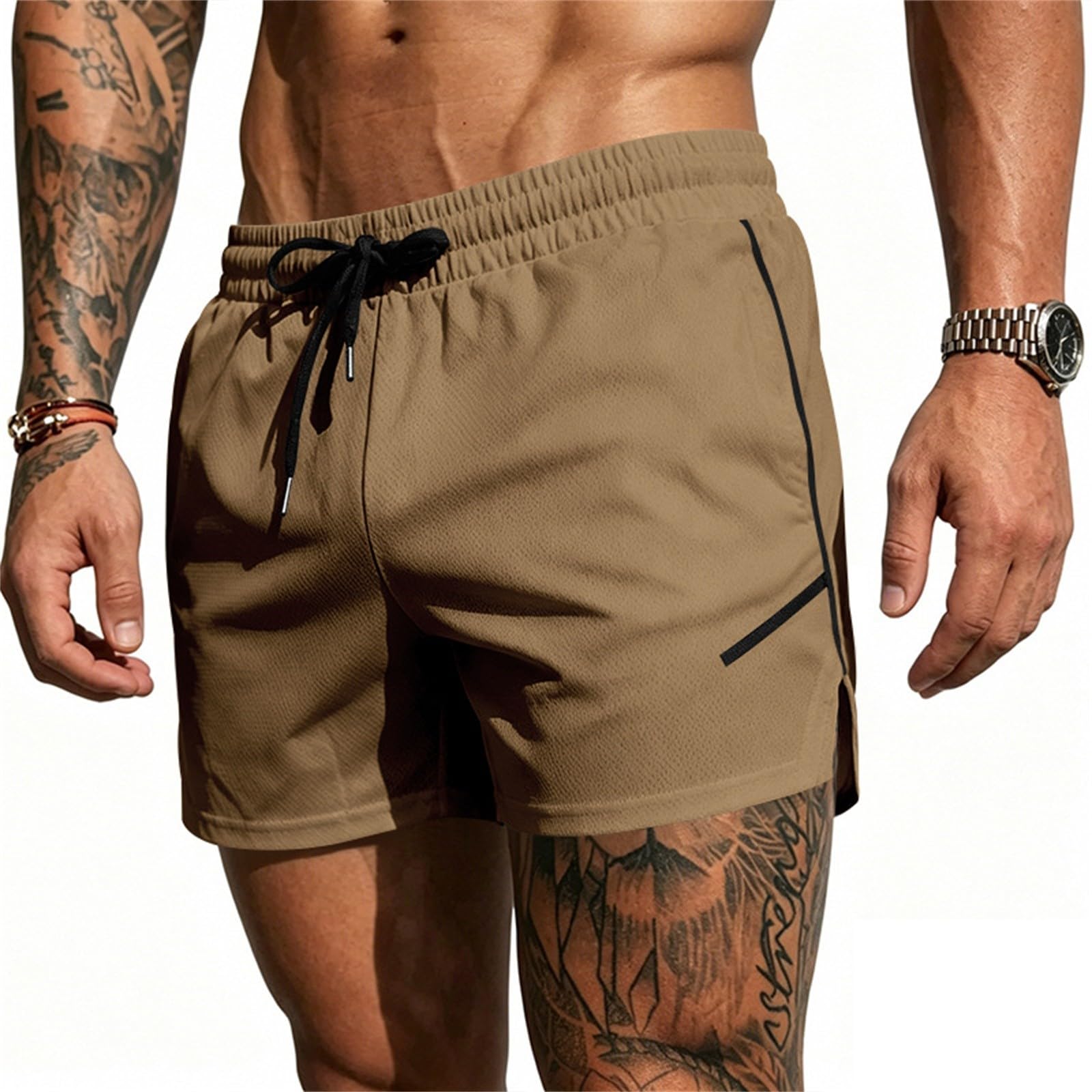 Pantaloncini sportivi da uomo elasticizzati: pantaloni corti ad asciugatura rapida | Pantaloncini da corsa traspiranti, vestibilità ampia, vita elasticizzata, con coulisse, gamba dritta, per jogging