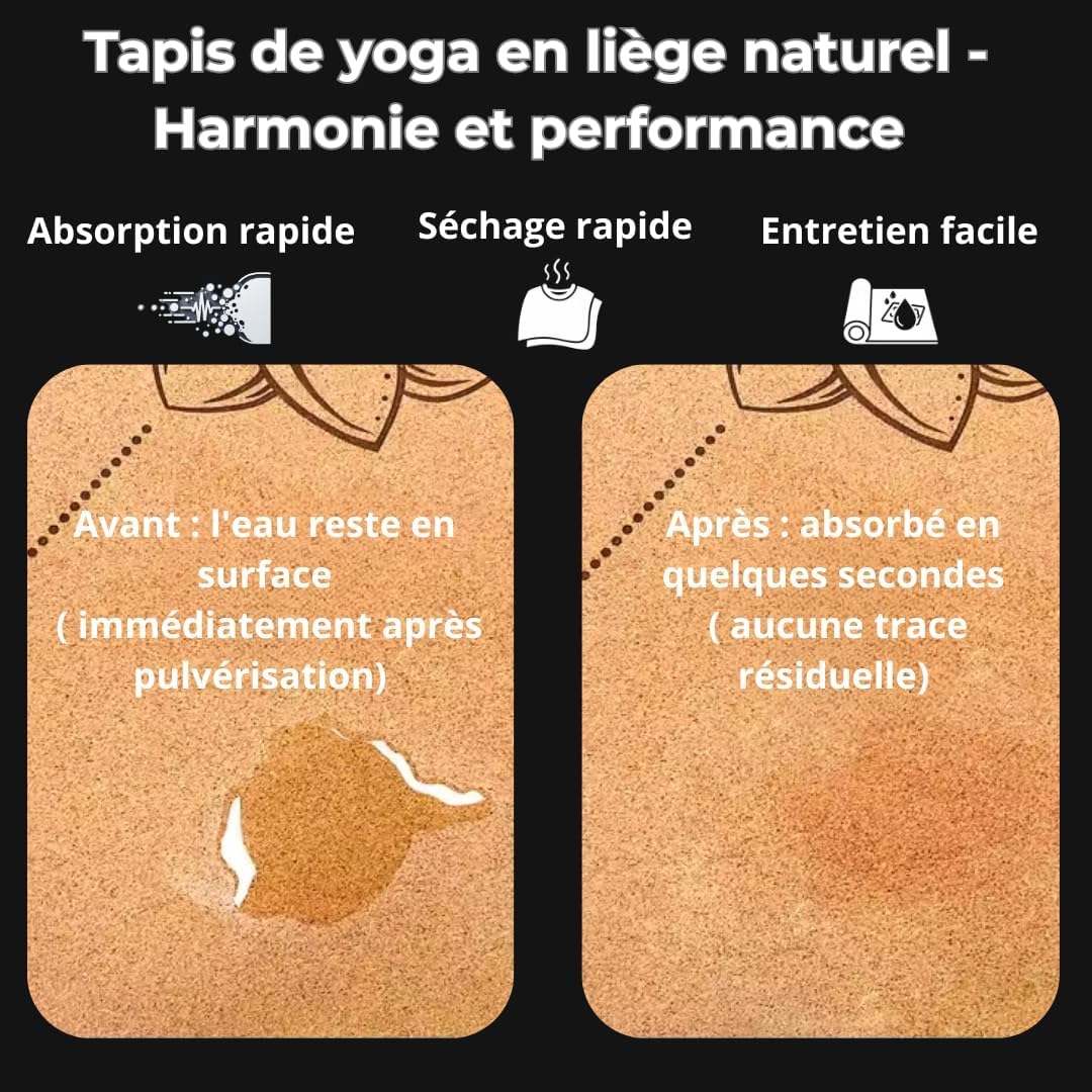 Tappetino da yoga rotondo – sughero naturale ecologico – 68 cm, 5 mm di spessore – antiscivolo, assorbente, per yoga, pilates, meditazione