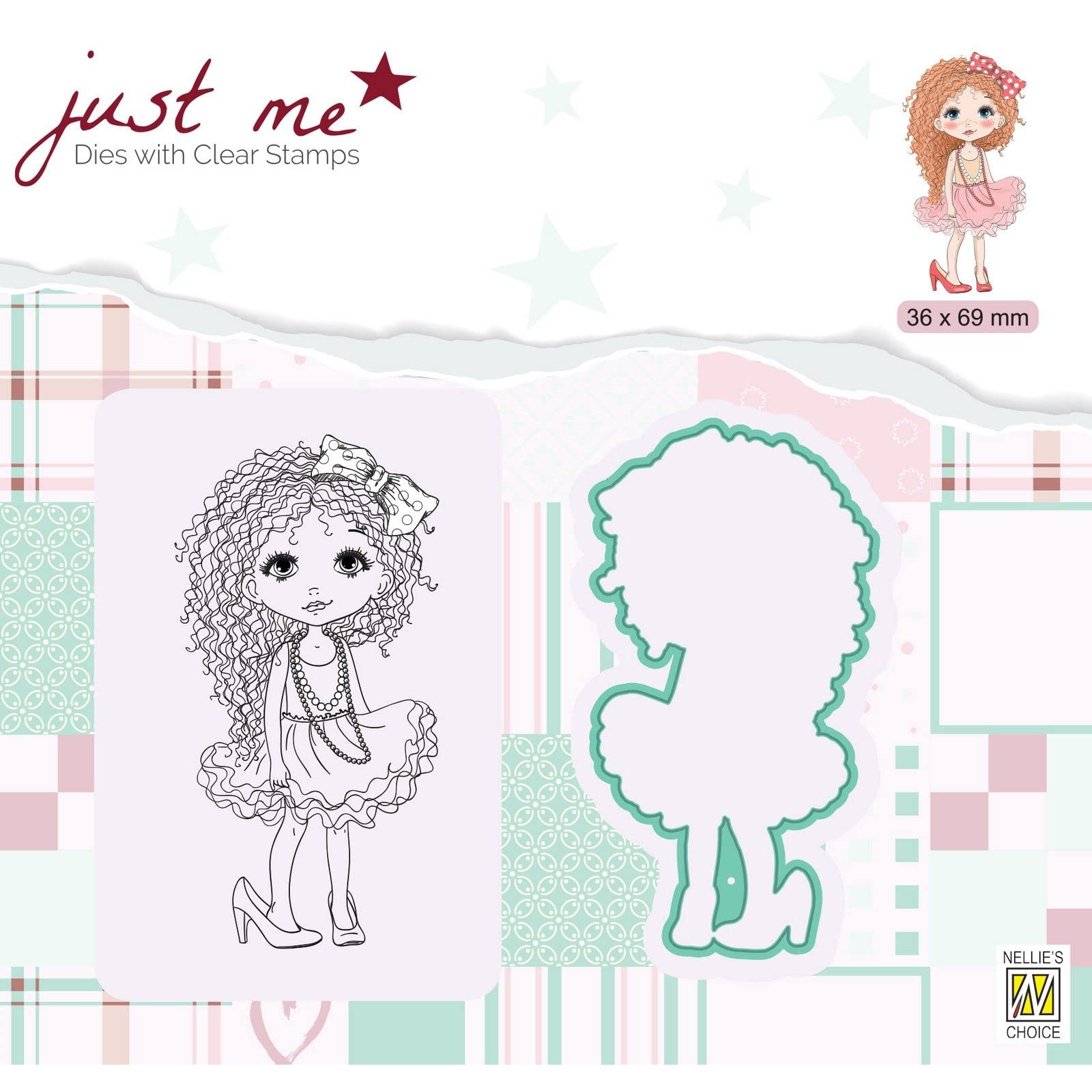 Nellie's Choice Cutting Die and Clear Stamp, Girl, 3.6 x 6.9 cm, Card Making Supplies, Metal Dies for Scrapbooking, DIY and Paper Crafts, Multiple Colours, 36x69mm