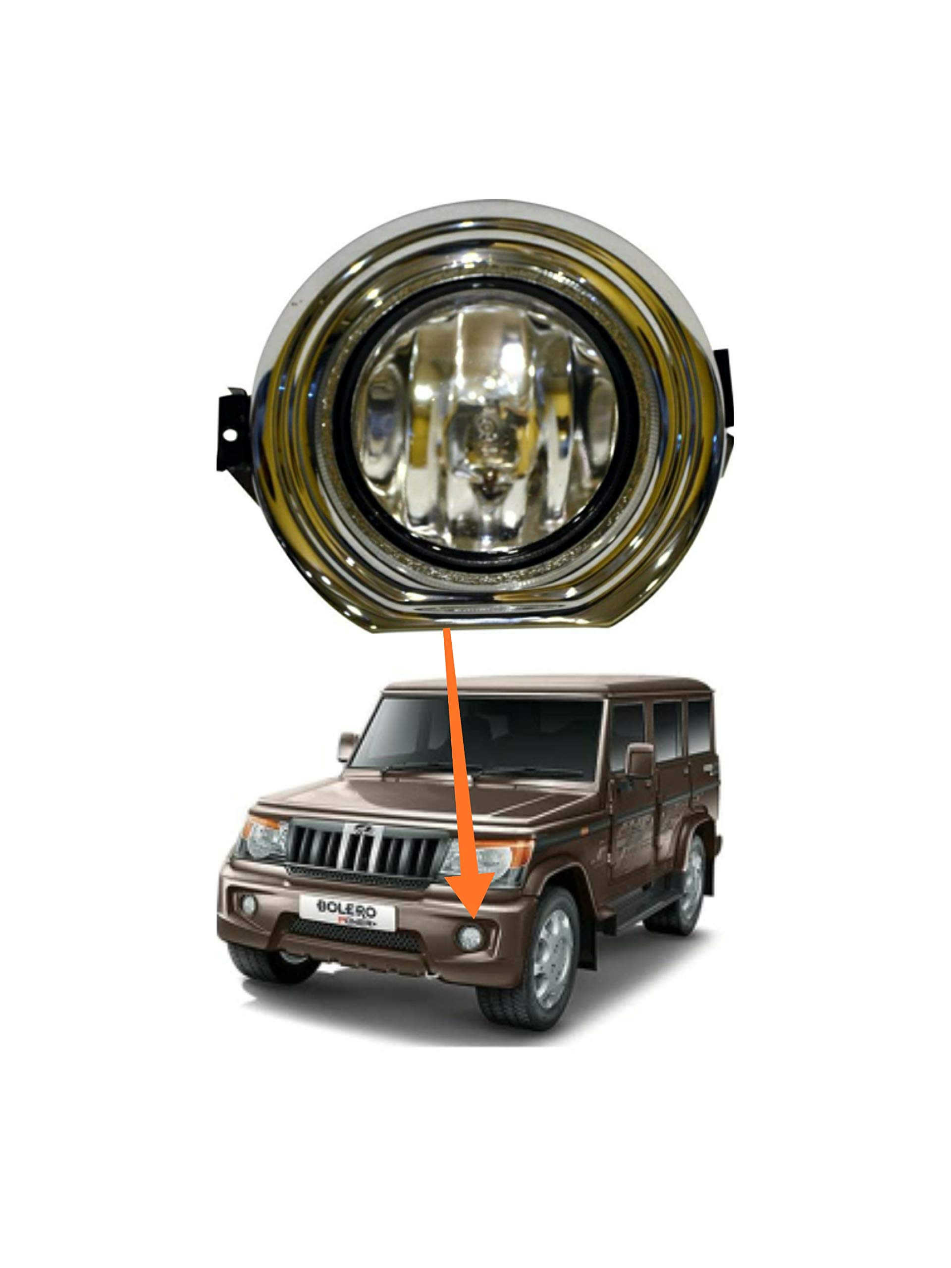 Auto Blinq Car Bumper Halogen Fog Lamp H3 Bulb Chrome Ring OEM type Fog Light Assembly for Bolero 2012-2019 - Set of 2 Pcs (White)