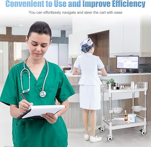 Miniatura 7 de Carrito de utilidad móvil con ruedas, carrito médico profesional, 220 libras, carga de plástico y acero inoxidable, carrito de almacenamiento