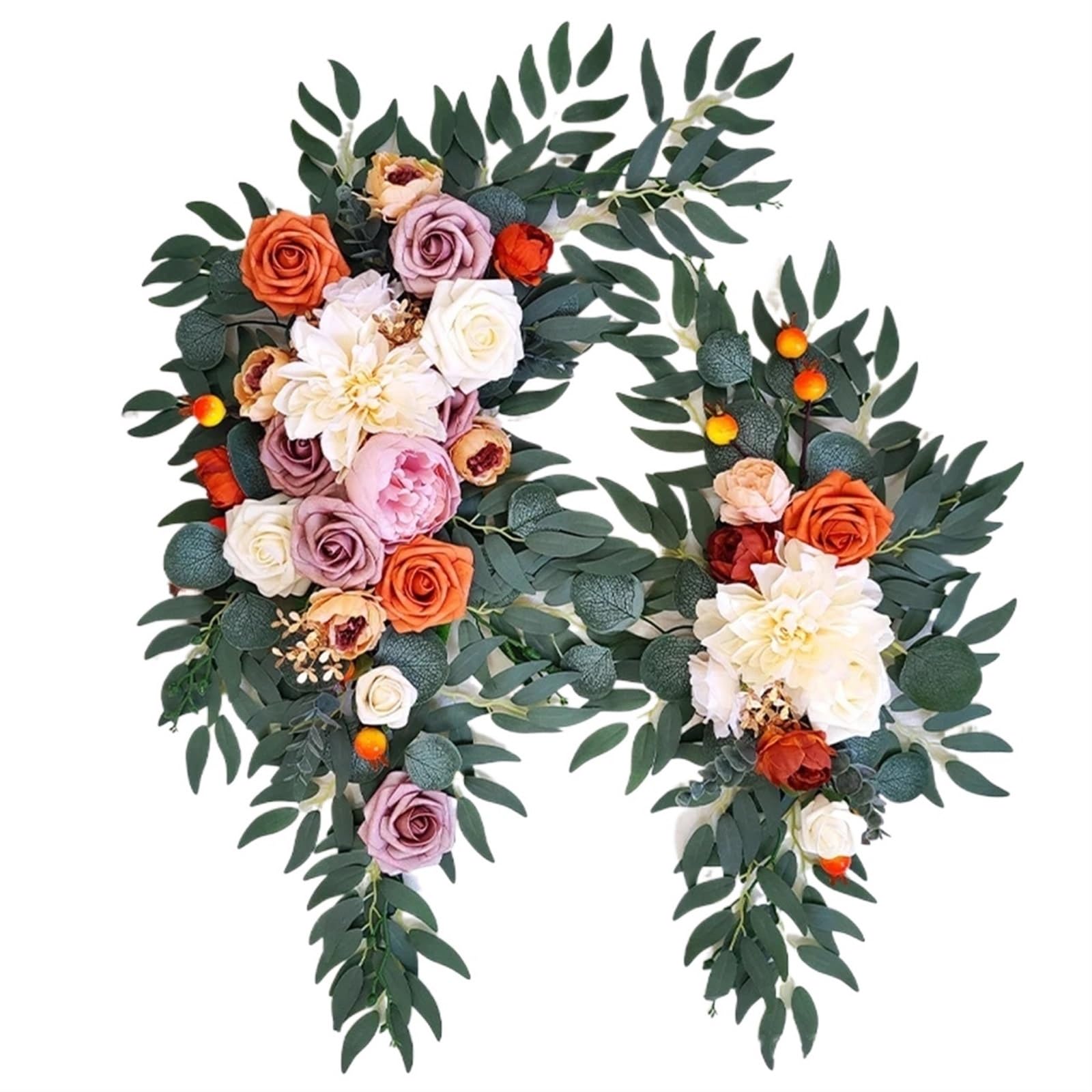 WJIAYAO Artificial Wedding Arch Flowers Kit Orange Wedding Arch Flowers White Drape Kit for Ceremony Reception Backdrop Floral Decoration(Color11)
