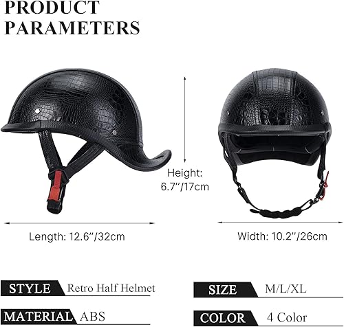 Miniatura 6 de Casco de Motocicleta de Cuero Retro de Media Cara para Adultos Hombres Mujeres, Cascos Estilo Gorra de Béisbol Aprobados por DOT, Cascos Vintage de