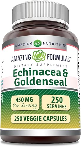 Amazing Formulas Equinácea con suplemento de sello dorado, 450 mg, 250 cápsulas vegetarianas, sin OMG, sin gluten, fabricado en Estados Unidos