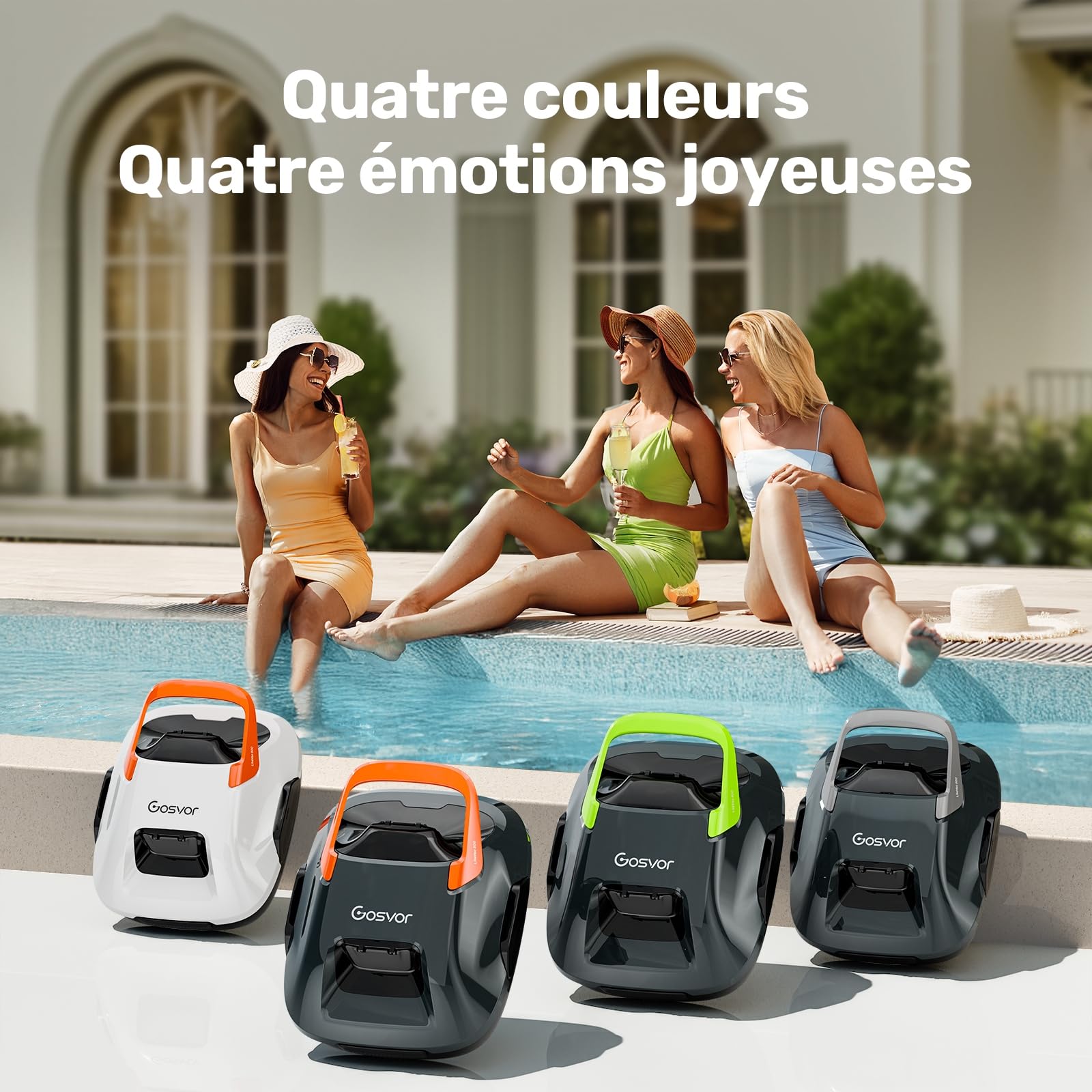 Gosvor Robot Piscine sans Fil, Aspirateur Piscine Automatique 6600 LPH, Robot Piscine Hors Sol Jusqu’à 85 m², Nettoyeur Piscine Autonome 90 Min, Recharge Rapide, Filtre Lavable