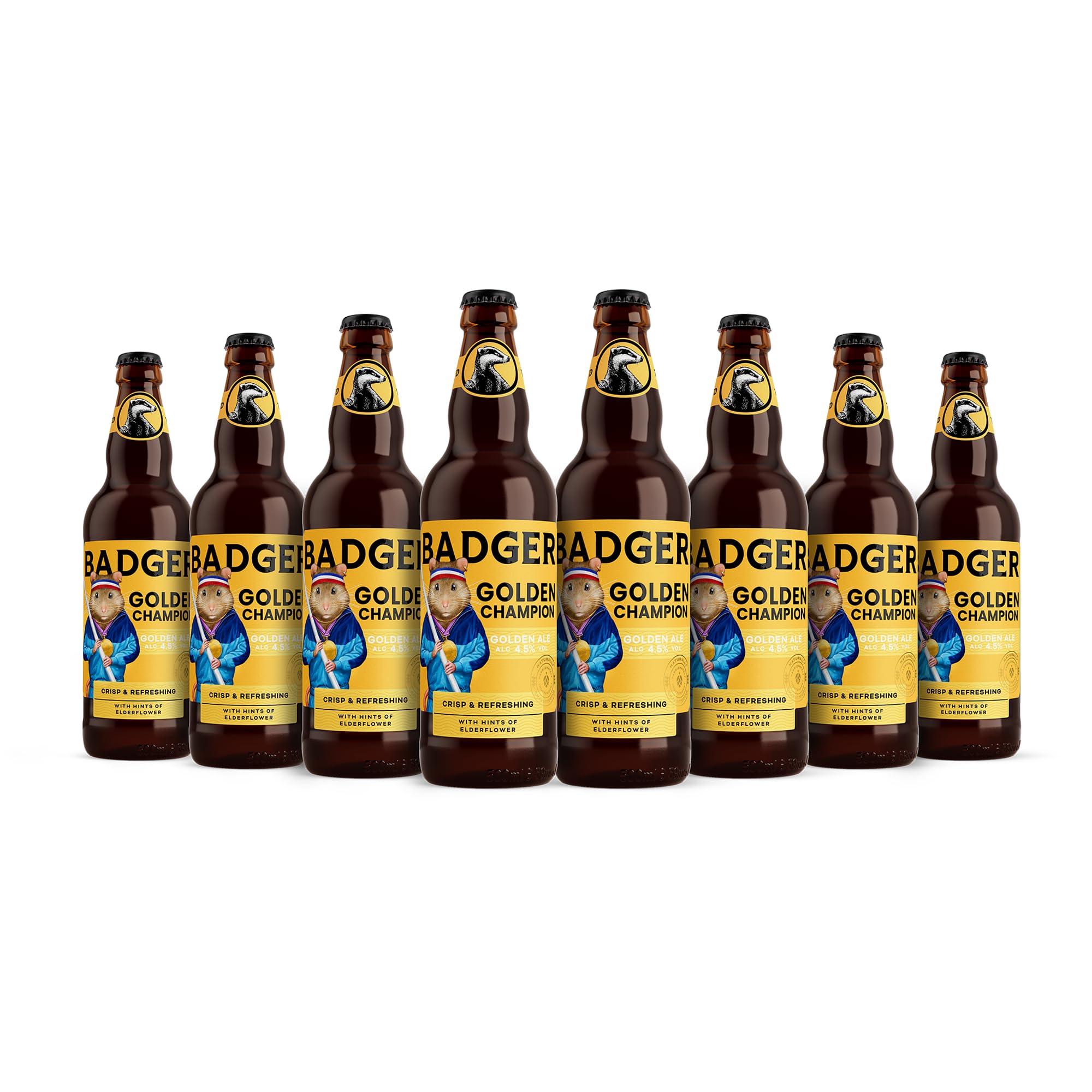 Badger Beers Golden Champion Golden Ale with Elderflower Notes (4.5% ABV) | Crisp & Refreshing Golden Ale | Case of 8 x 500ml Beer Bottles