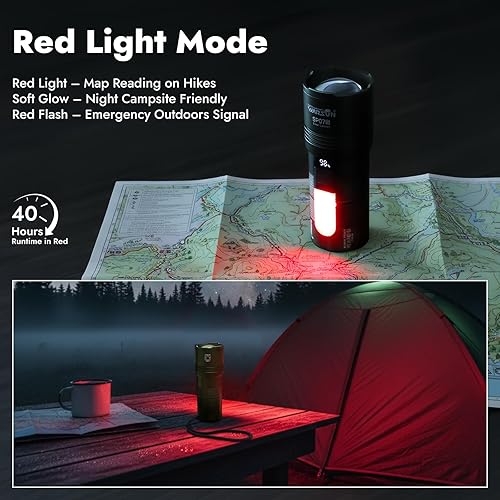 Miniatura 5 de WARSUN SP07S - Linterna recargable de 2800 lúmenes, luz LED con haz de zoom y función de luz roja, luz lateral cálida, batería de 6000 mAh y