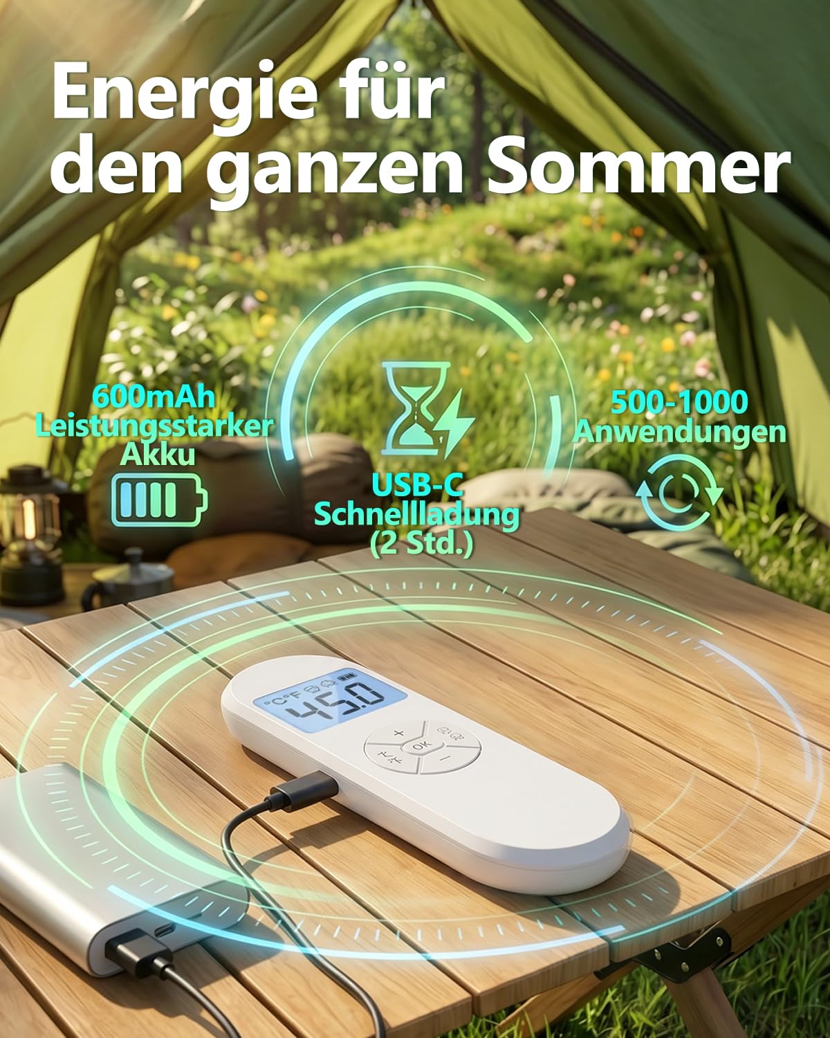 Aokitec Elektronischer Mückenstichheiler gegen Juckreiz & Schwellungen, Chemiefrei für Kinder & Erwachsene, Präzise LCD-Temperaturregelung, USB-C Aufladbar, Kompakter Stichheiler für Camping & Urlaub