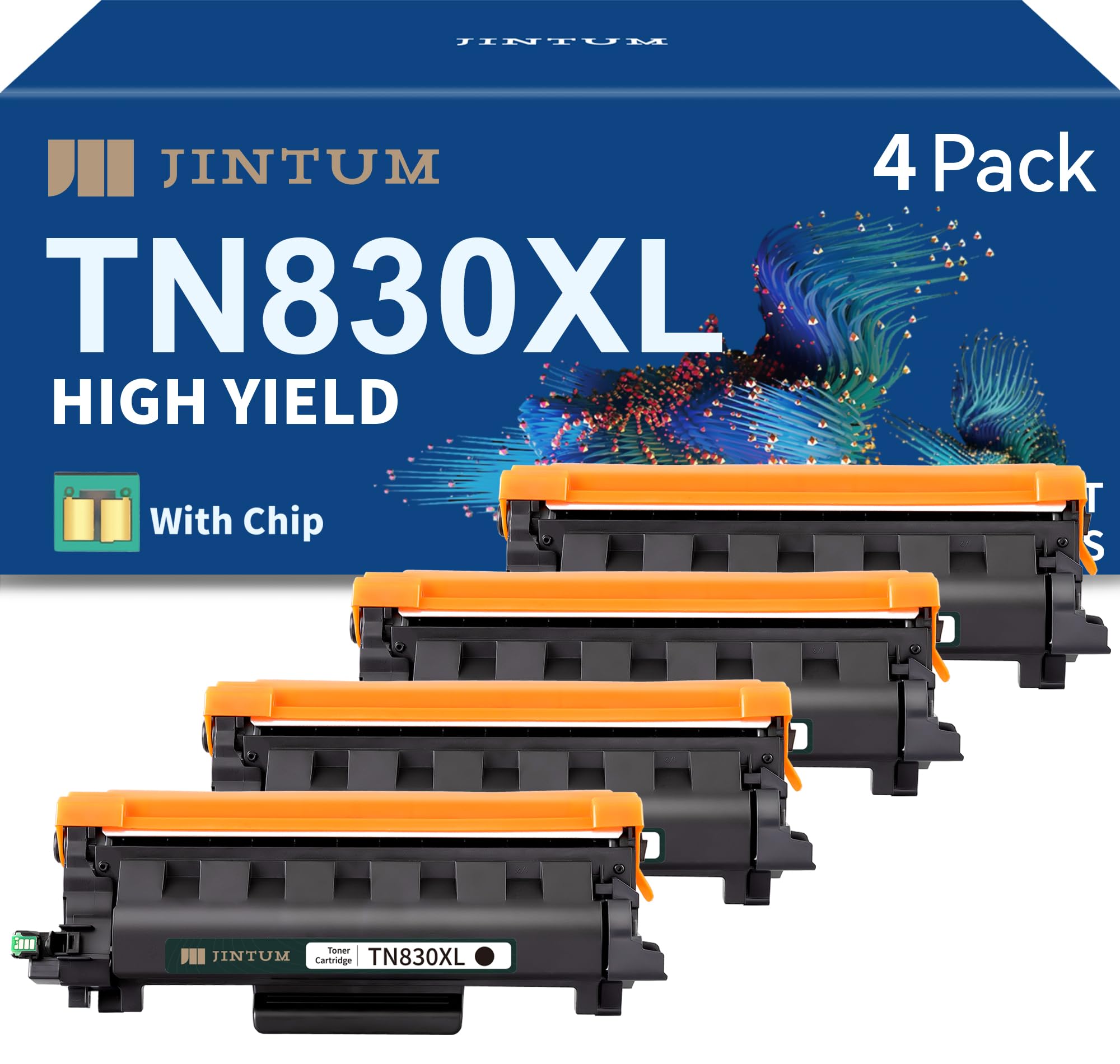 JINTUM TN830XL Toner Cartridge Compatible with Brother TN830 TN830XL Toner Cartridge for Brother HL-L2460DW DCP-L2640DW HL-L2405W MFC-L2820DW HL-L2400D Printers (High Yield, 4-Pack)