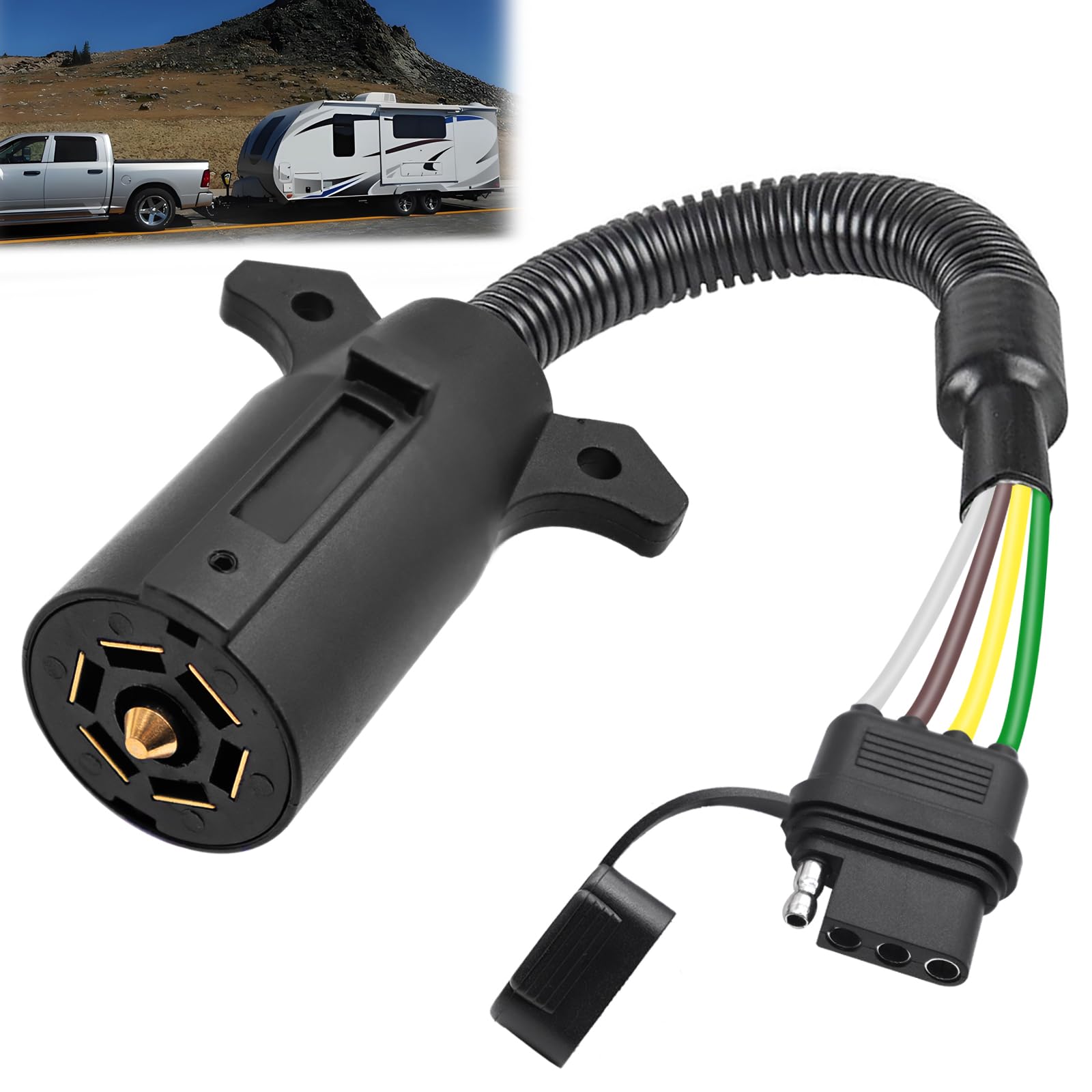 maierke 7 Pin to 4 Pin Trailer Adapter 7 Way Blade to 4 Way Flat Trailer Light Connector Adapter,Single-Function 7 Way to 4 Way Trailer for RV Truck