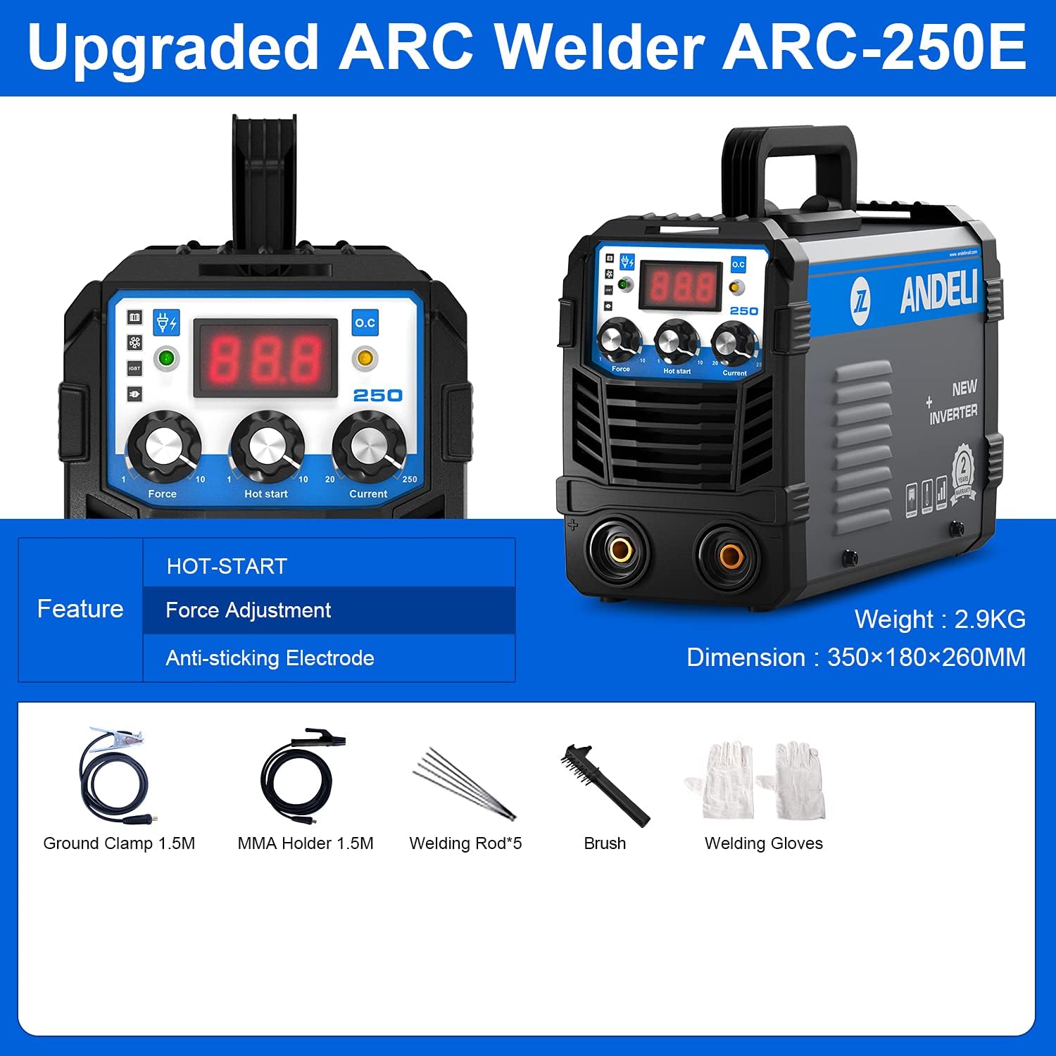 ANDELI ARC-250E Welder and Included Accessories