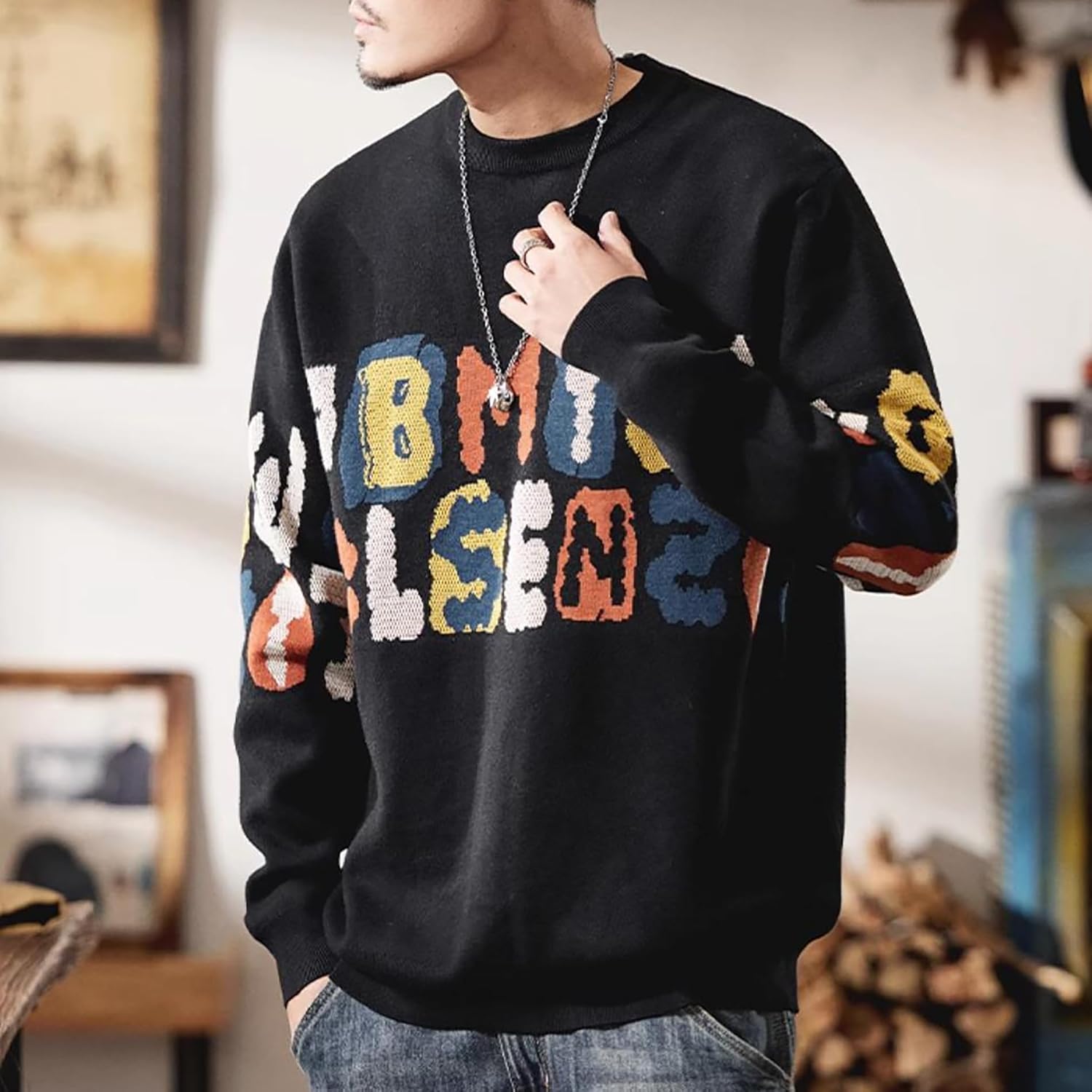 [A Q P K W A] ニットセーター メンズ オーバーサイズ ゆったり 秋 冬 ニット トップス クルーネック おしゃれ ビッ