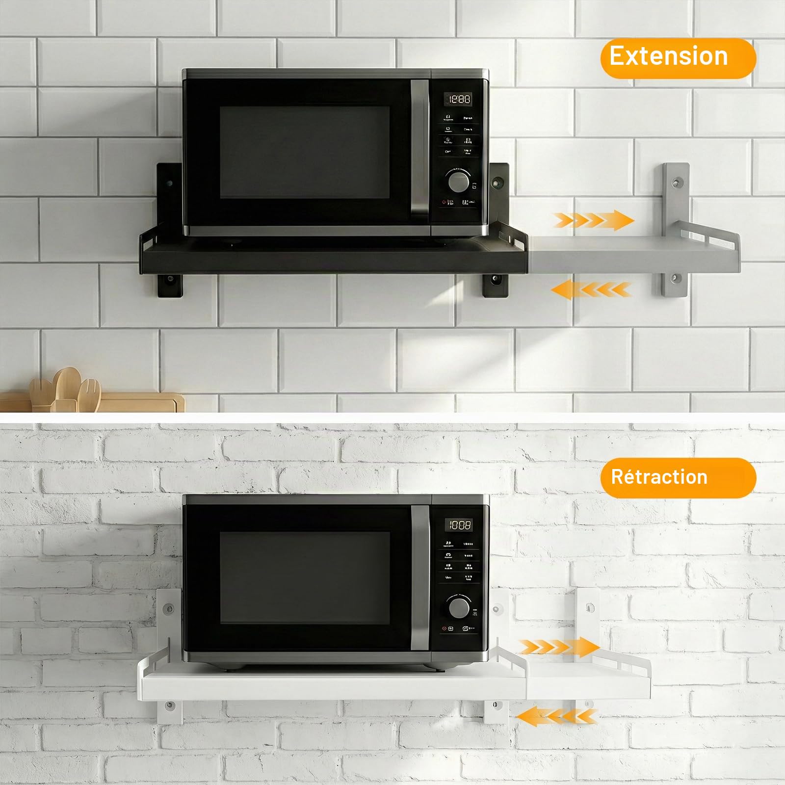 ABCOOL Étagère Murale Extensible pour Four à Micro-Ondes Cuisine Maison, Support Réglable Amovible avec 4 Crochets