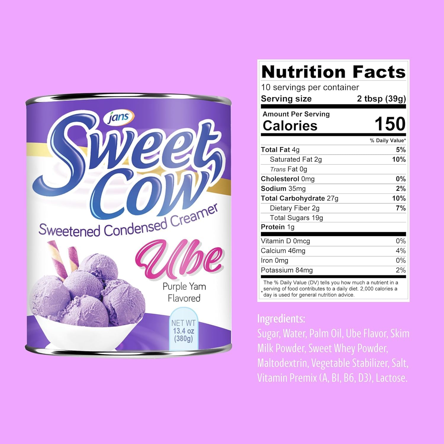 Jans Sweet Cow - Ube Flavored Sweetened Condensed Creamer - Purple Colored Sweet Potato Creamer for Baking Cooking — view 2